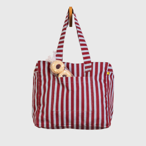 Daytrip Tote in Awning Stripe Chili Pepper