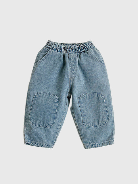 Double Knee Denim in Washed Blue