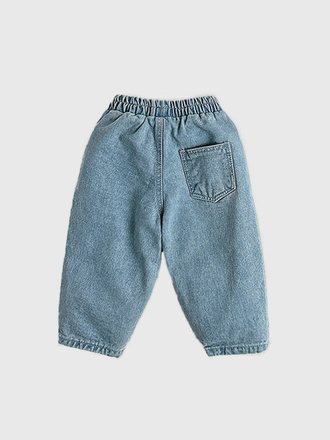 Double Knee Denim in Washed Blue