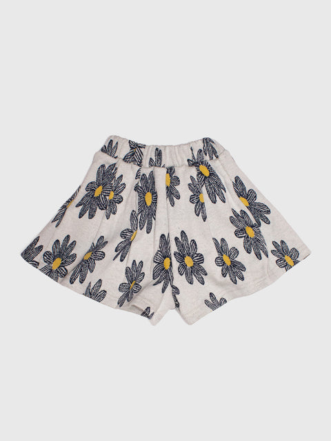 Pleated Flower Shorts in Heather/Navy