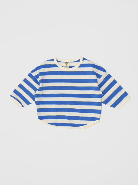 Cropped Boxy Stripe Sweatshirt in Blue/White