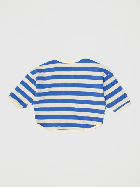 Cropped Boxy Stripe Sweatshirt in Blue/White