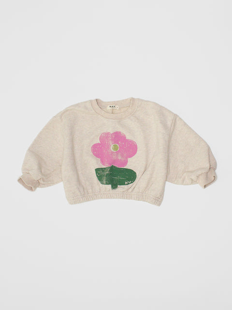 Cropped Flower Sweatshirt in Beige