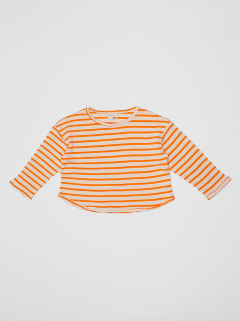 Stripe Waffle Knit Shirt in Orange/Cream