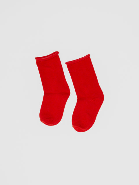 Roll Top Quarter Socks in Tomato Red