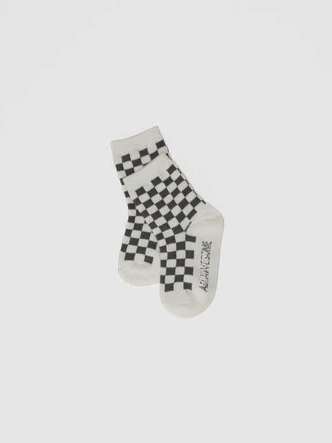 Checkerboard Crew Socks in Gray/White