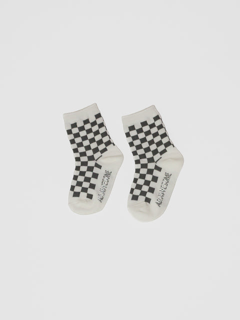 Checkerboard Crew Socks in Gray/White