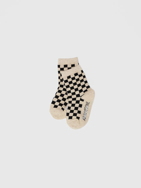 Checkerboard Crew Socks in Black/Tan