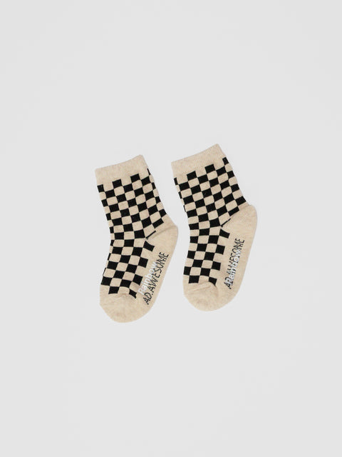 Checkerboard Crew Socks in Black/Tan