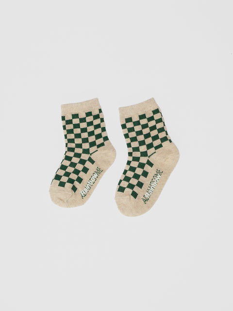 Checkerboard Crew Socks in Green/Tan
