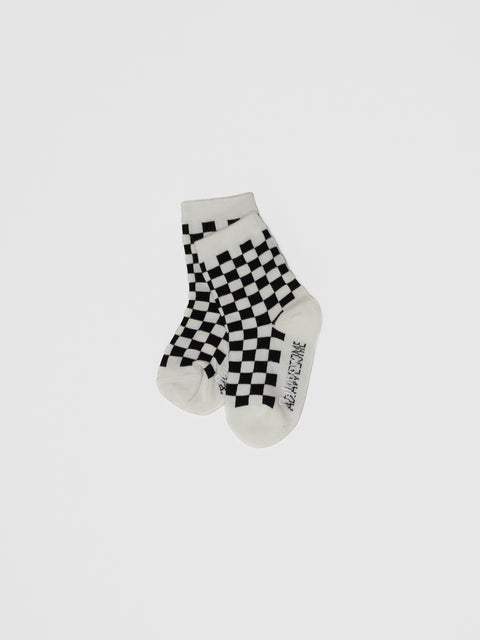 Checkerboard Crew Socks in Black/White
