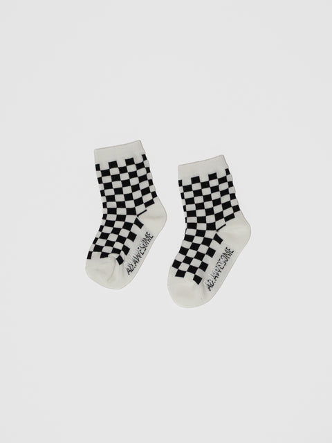 Checkerboard Crew Socks in Black/White