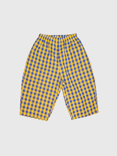 Gingham Barrel Leg Pants in Blue/Yellow
