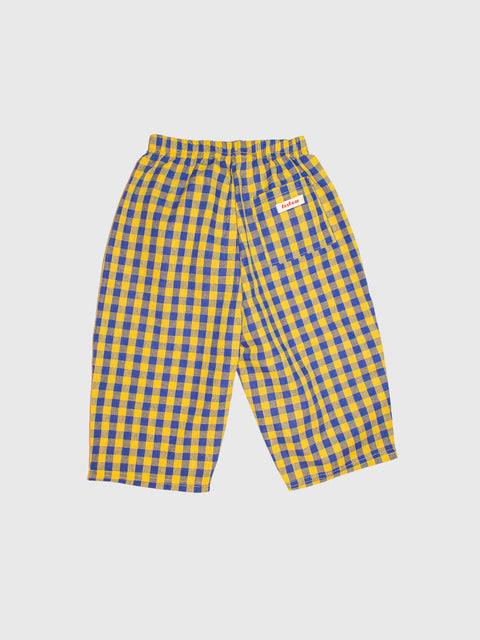 Gingham Barrel Leg Pants in Blue/Yellow
