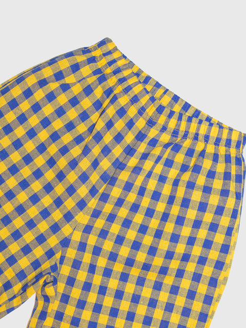 Gingham Barrel Leg Pants in Blue/Yellow