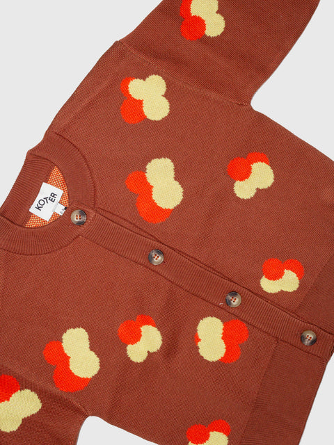Finneas Jacquard Knit Cardigan in Brown