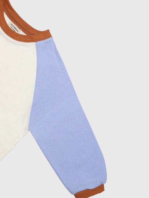 Raglan Long Sleeve Tee in Sky Blue/Brown
