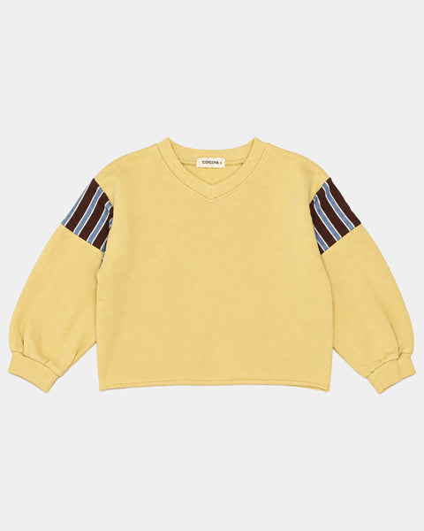 Contrast Stripe V-Neck Sweatshirt in Butter