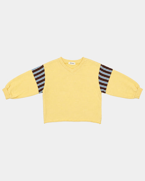 Contrast Stripe V-Neck Sweatshirt in Butter