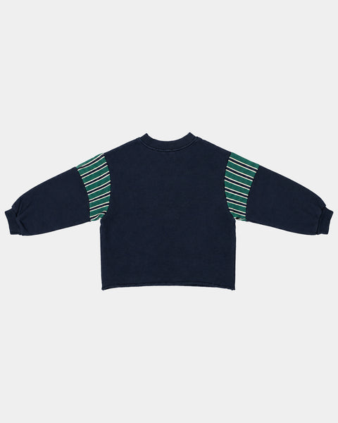 Contrast Stripe V-Neck Sweatshirt in Navy