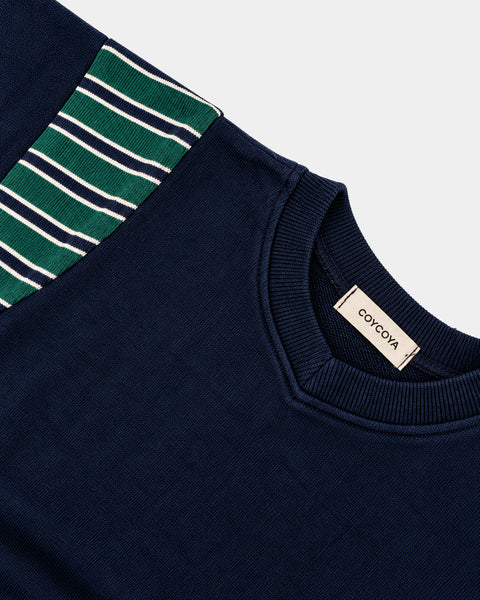 Contrast Stripe V-Neck Sweatshirt in Navy