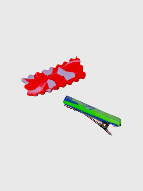 Peppertrain Hair Clips Set in Tomato/Lime