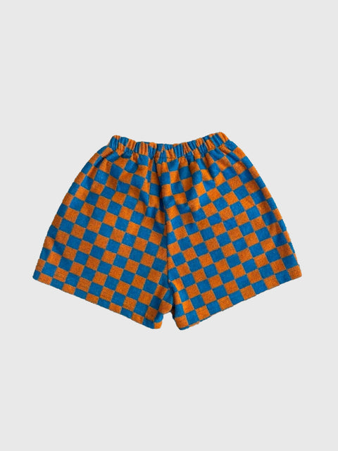 Terry Cloth Check Shorts in Teal/Orange