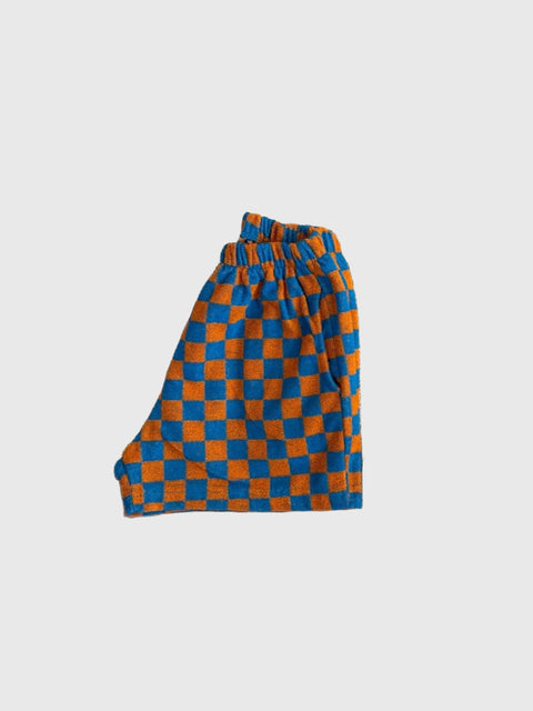 Terry Cloth Check Shorts in Teal/Orange