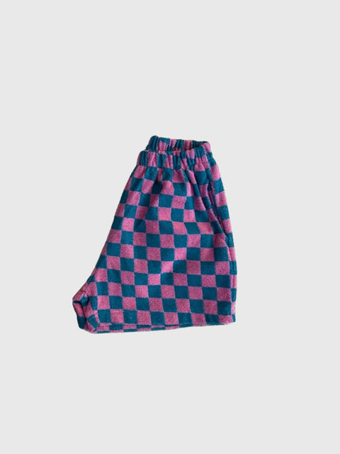 Terry Cloth Check Shorts in Teal/Pink
