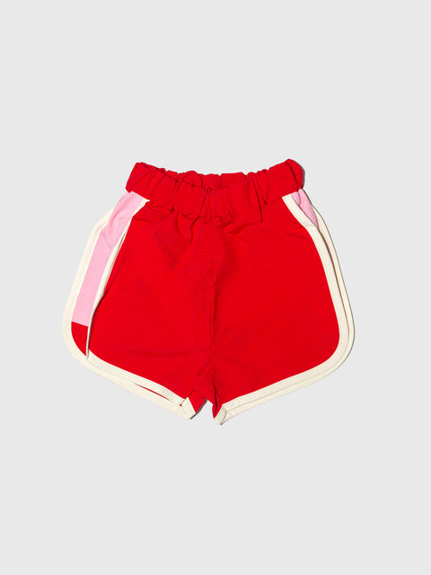 Paneled Track Shorts in Red