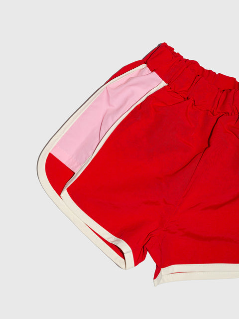 Paneled Track Shorts in Red