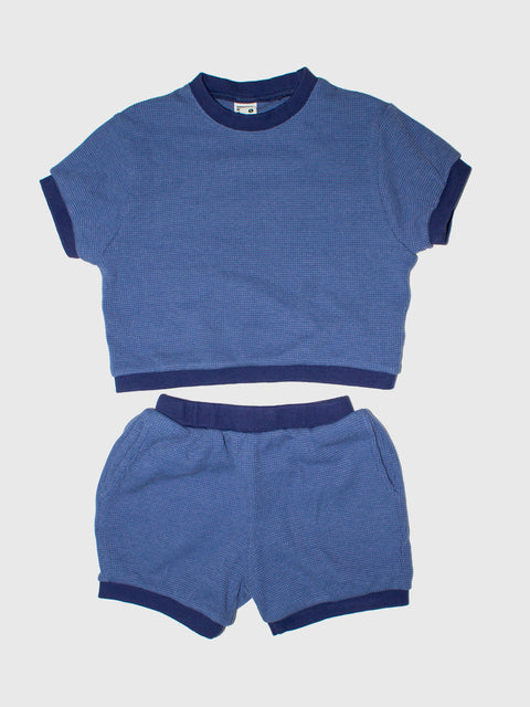 Waffle Knit Bubble Shorts in Navy