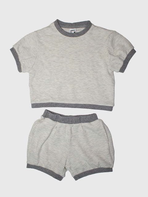 Waffle Knit Short Sleeve Sweatshirt in Gray