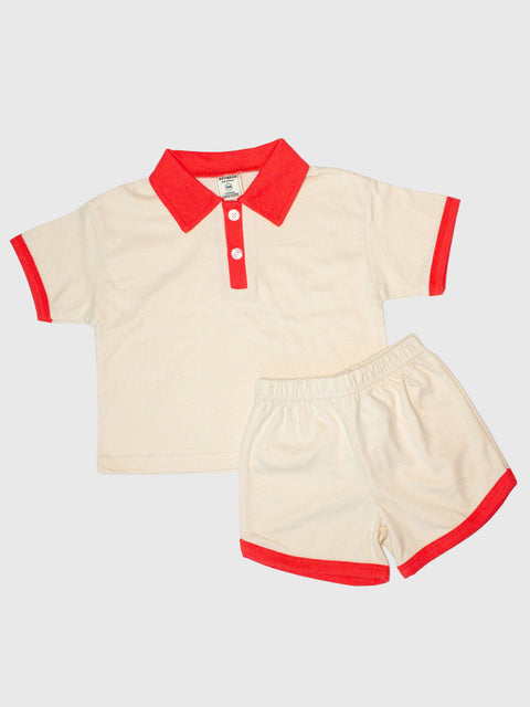 Retro Ringer Polo Shirt in Cream/Red