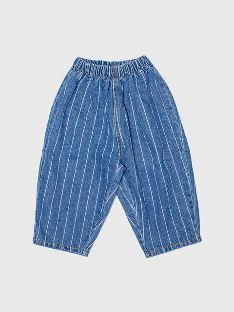 Pinstripe Pull-On Denim Pants in Medium Blue