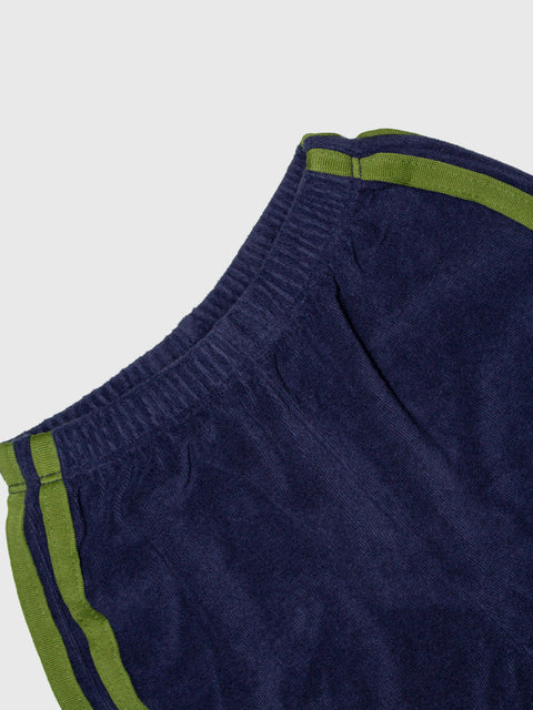Two Stripe Terry Cloth Shorts in Navy/Green