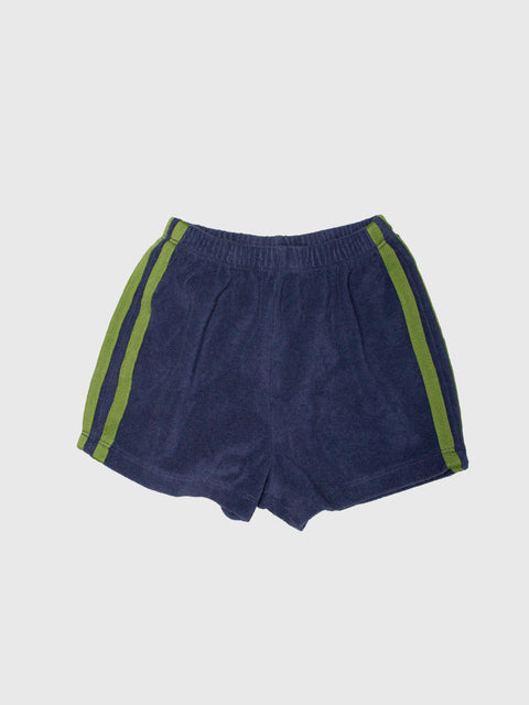 Two Stripe Terry Cloth Shorts in Navy/Green