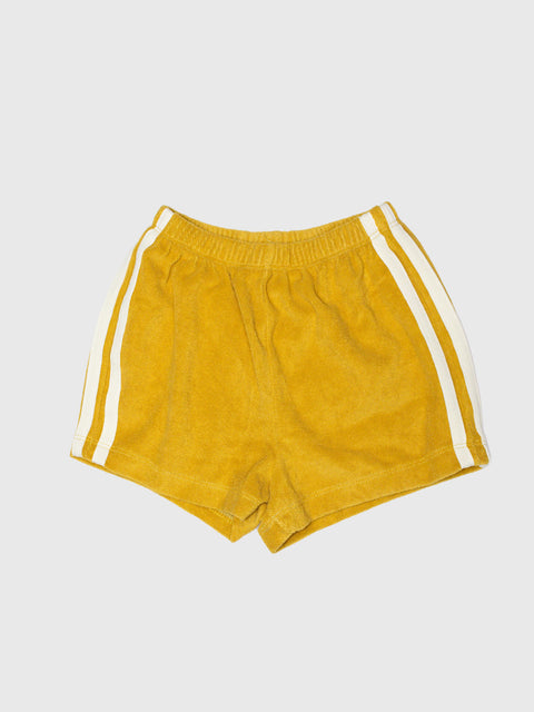 Two Stripe Terry Cloth Shorts in Mustard/White