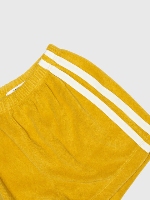 Two Stripe Terry Cloth Shorts in Mustard/White
