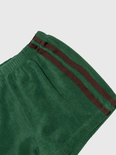 Two Stripe Terry Cloth Shorts in Green/Brown