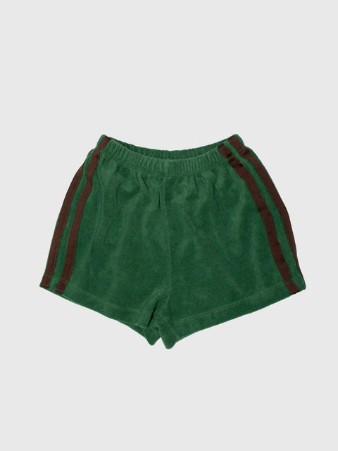 Two Stripe Terry Cloth Shorts in Green/Brown