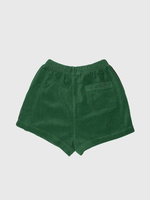 Two Stripe Terry Cloth Shorts in Green/Brown