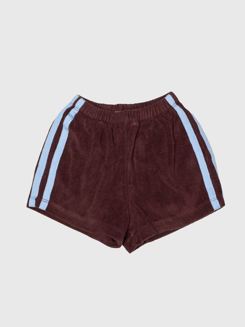 Two Stripe Terry Cloth Shorts in Maroon/Sky Blue