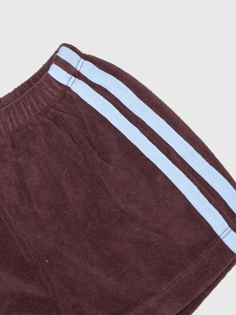 Two Stripe Terry Cloth Shorts in Maroon/Sky Blue