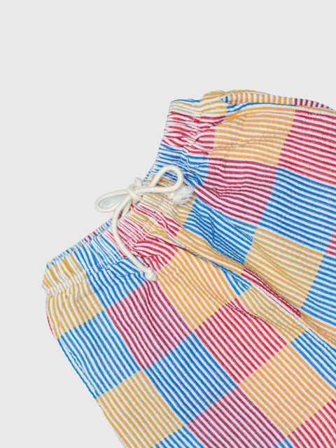 Patch Pants in Red/Blue Multi