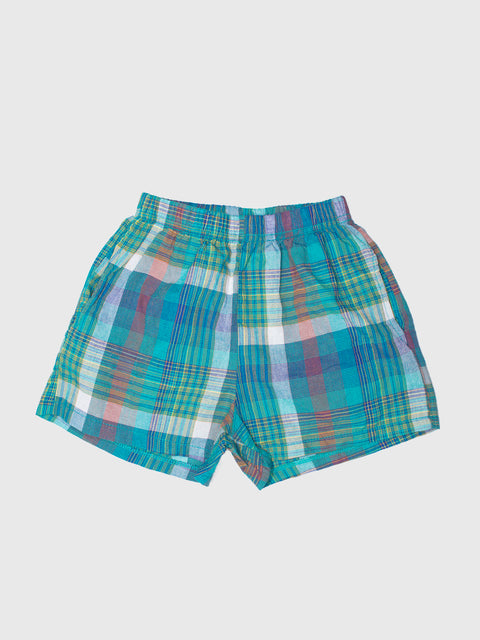 Madras Pull-On Shorts in Teal