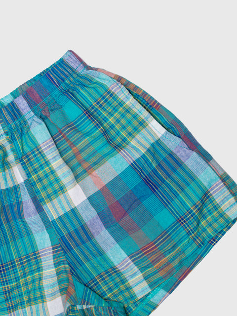 Madras Pull-On Shorts in Teal