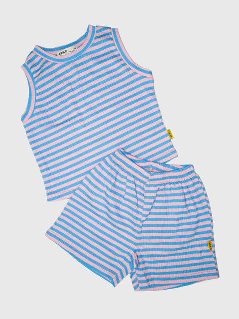 Ribbed Stripe Shorts in Blue