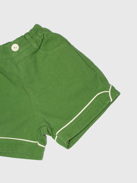 Curved Piped Shorts in Green
