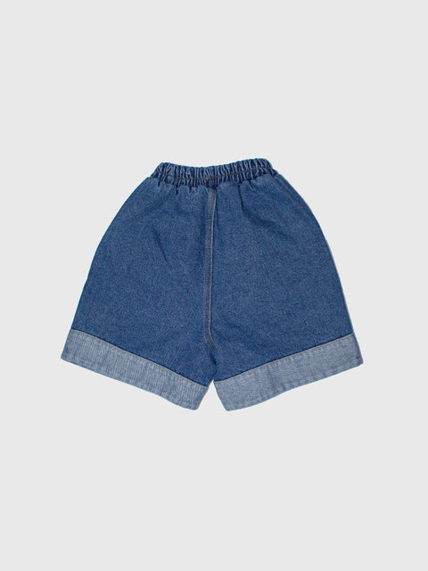 Two-Tone Denim Shorts in Medium Blue